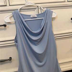 Calvin Klein Sky Blue Drape Neck Top